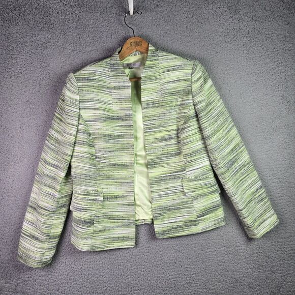 Kasper Blazer 12 Green Open Front Striped Lined Career Modern Textured Colorful - Picture 1 of 13
